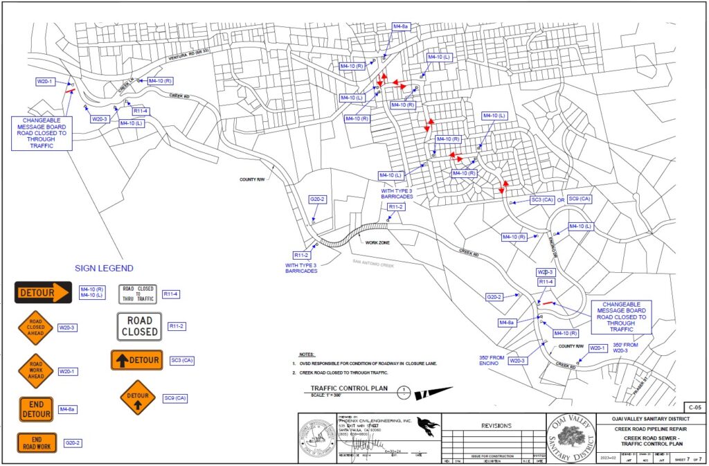 Map of Ojai for Emergency Repair Pipeline Project